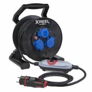 Sicherheits-Kabeltrommel XREEL 230V/16A K2 IP54 Gummi H07RN-F 3x1,5mm schwarz mit PRCD-S+ 25m